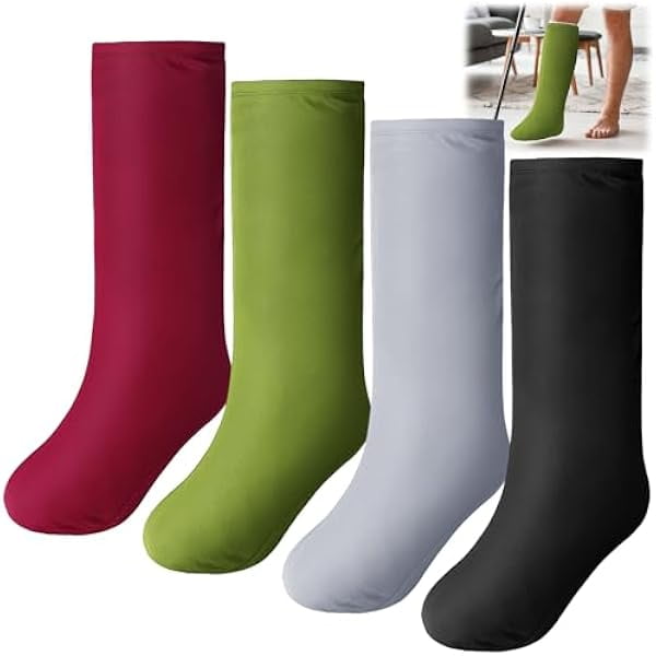 WAYAN4 Pcs Leg Cast Cover Medium Short Cast Sock Cover Below The Knee Leg Sleeve for Foot Men Women Plaster Stocking Protective (Black,Dark Gray,Wine Red,Army Green)