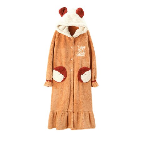 

PIKADINGNIS Winter Pajamas Coral Fleece Plus Size Nightdress Loose Version Medium Style Women Sleepwear Flannel Inspissate Nightgown LONG
