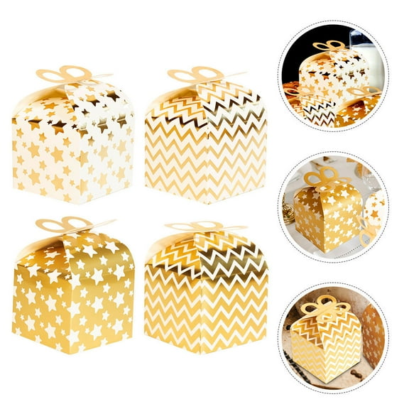BALAHAPY 12Pcs Golden Paper Candy Boxes for Christmas and New Year Party Favors 3.73X3.73X3.14In