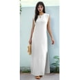 thumbnail image 6 of Women Summer Round Neck Casual Loose Split Wrinkle-Free Long Maxi Vacation Dress with Pockets White L, 6 of 9