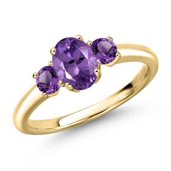 Gem Stone King 10K Yellow Gold Purple Amethyst Engagement Ring for Women | 1.07 Cttw | Oval 7X5MM | Gemstone February Birthstone | Size 8