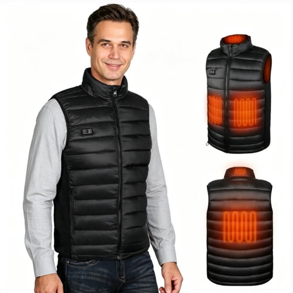 Heated Vest for Men with 10000 mAh Battery Pack Included, Rechargeable Electric Heating Jacket Coat, Lightweight Warming Vests for Winter Outdoor Use,Xmas Father Gift,Black Large Size