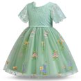 thumbnail image 6 of NAFUU Girls Dress O-Neck Short Sleeve Elegant Lace Flower Embroidery Mesh Party Dress Spring Summer Casual Beach School Outfit Birthday Dresses Sizes 6-7 Years, 6 of 9
