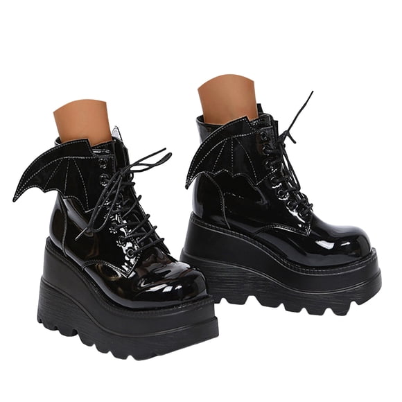 Dakaela Women Platform Ankle Boots Gothic Wedge Mary Jane Halloween Bat Dress Pumps Party Punk Shoes