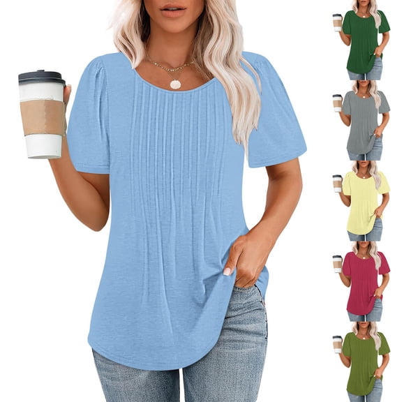 Inverlee T Shirts Women Crewneck Summer Short Sleeve Tops Cute Solid Color Shirts Breathable Vacation Tunic Blouse Tee