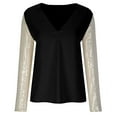 thumbnail image 3 of SCSAlgin Dressy Cocktail Tops for Women Patchwork Sequin V Neck Slim Fit Tops Sparkle Shimmer Party Club Shirts, 3 of 7
