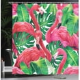 thumbnail image 4 of Ambesonne Flamingo Shower Curtain, Retro Exotic Leaves, 69"Wx84"L, Pink Green, 4 of 5