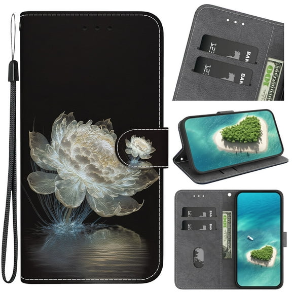 Compatible avec Samsung Galaxy A15 5G Fleur Peint PU Étui Portefeuille en Cuir avec Fentes pour Cartes