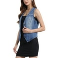thumbnail image 4 of INSPIRE CHIC Women's Denim Vests Sleeveless Washed Distressed Casual Jean Jackets S Gray Blue, 4 of 6
