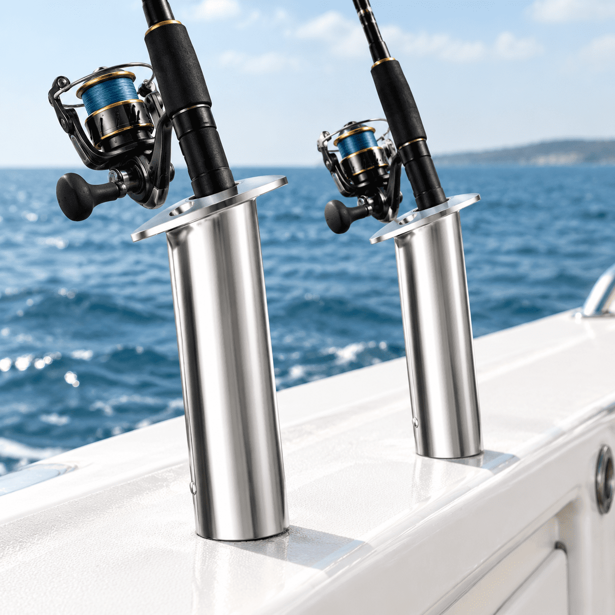 Black Insert 15 Degree Stainless Steel 316 Flush Mount Boat Fishing Rod Holder