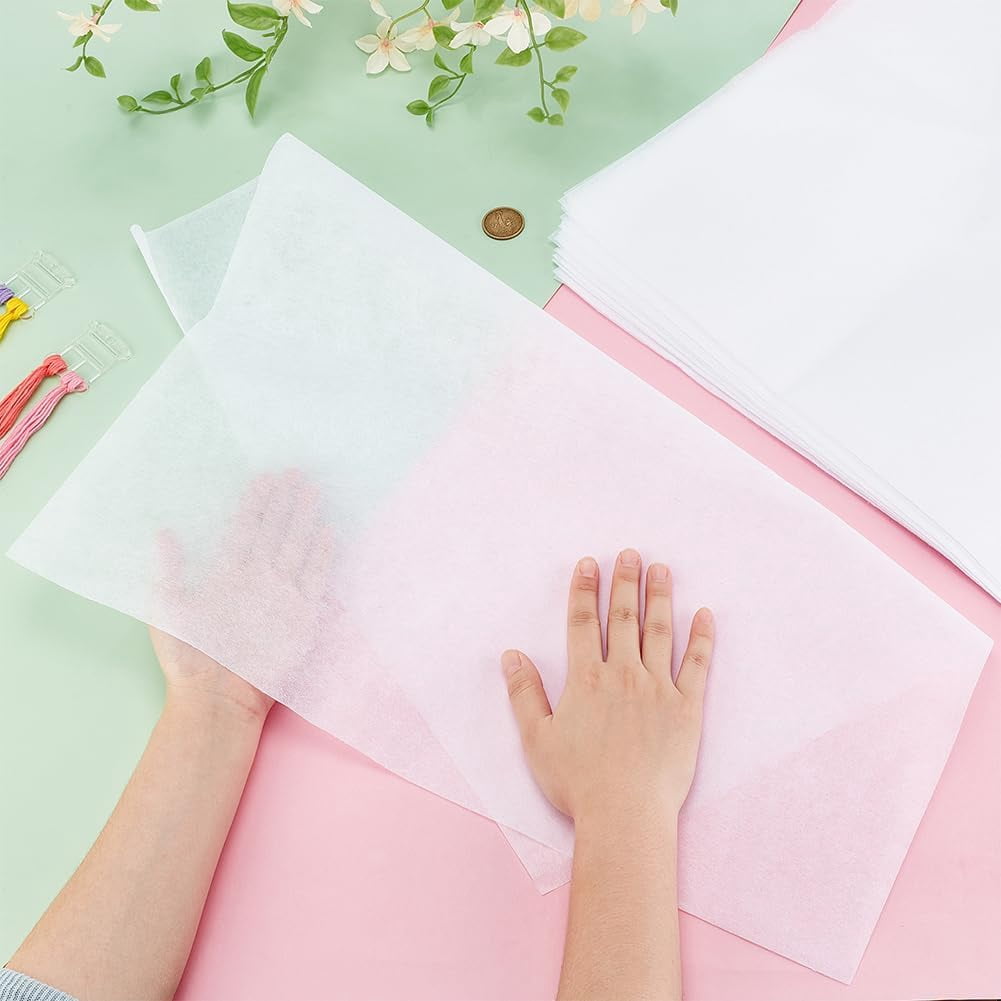 PH 50 Sheets Tear Away Embroidery Stabilizer Water Soluble Fabric Non Woven Wash Away Fabric Machine Embroidery Topping Stabilizer Backing for Hand Sewing Craft Embroidery 19.8x19.7 Inch White