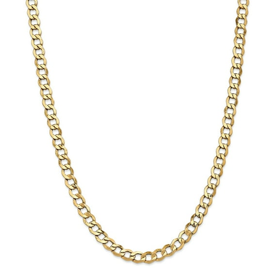 Real 14kt Yellow Gold 6.5mm Semi-Solid Curb Chain; 24 inch; Lobster Clasp; for Adults and Teens; for Women and Men