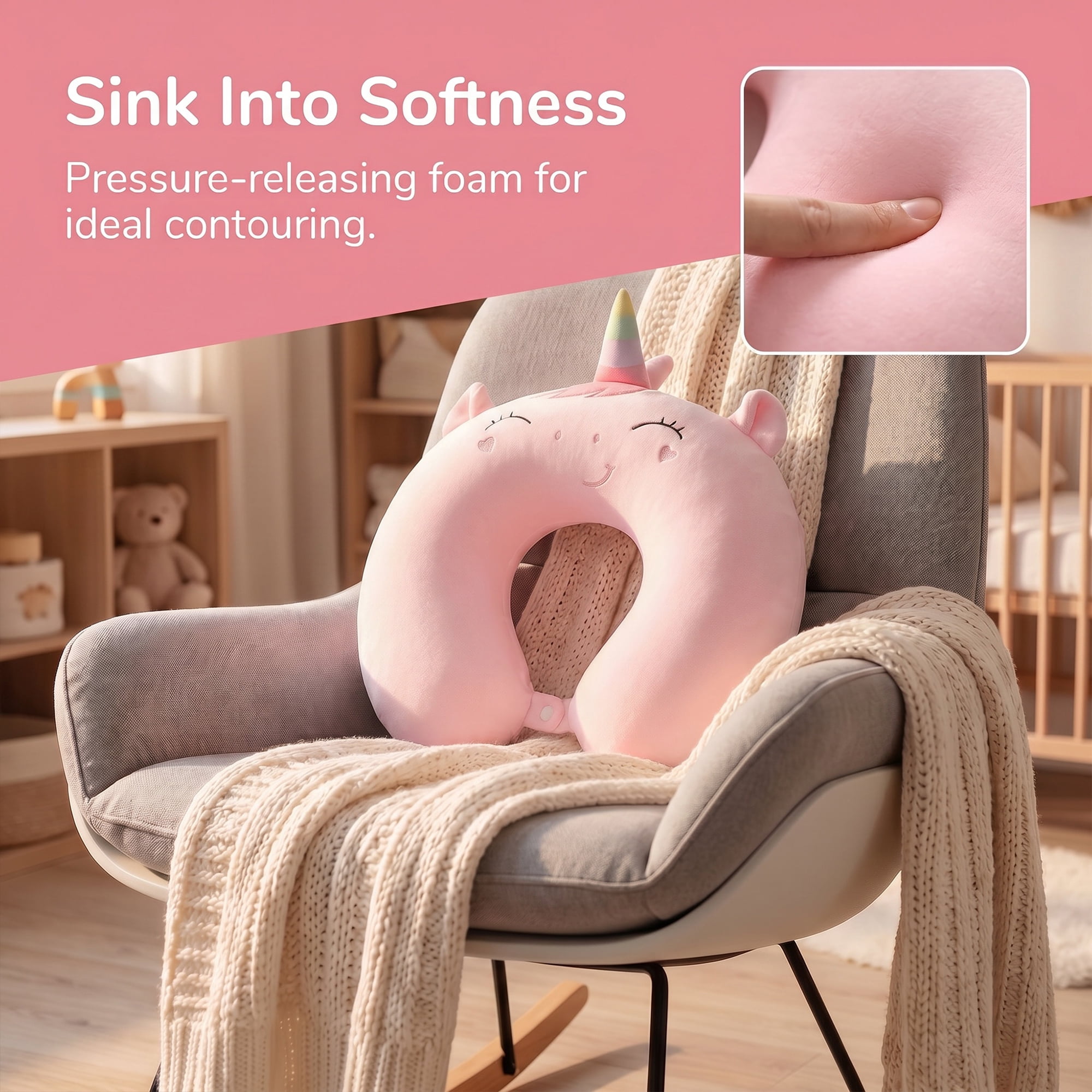Unique Bargains Memory Foam Neck Pillow U Shape Snap Closure Head Rest Pink 12"x12"