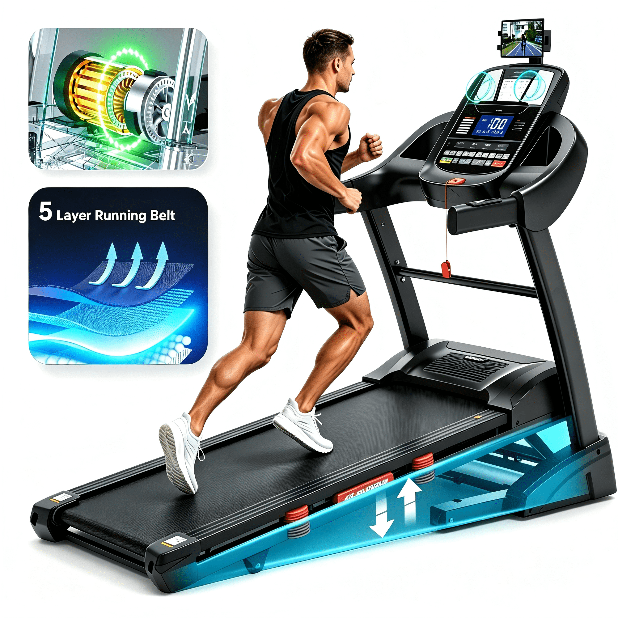 Treadmills for Home with 20% Auto Incline - Wide Belt, 12MPH Max Speed, 400LBS Capacity, 5.05HP Heart Monitr Handle Bars