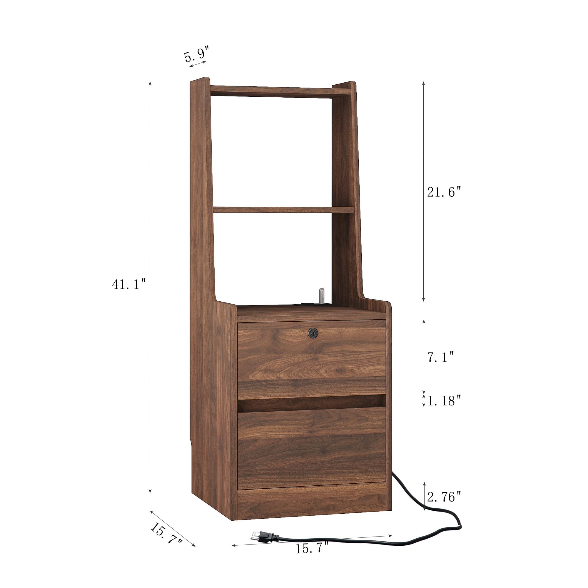 Aukfa Modern Nightstand with Charging Station & Night Light,Bedside Tables for Bedroom,Brown