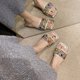 thumbnail image 4 of Sandalias planas con joyas y purpurina de punta cuadrada Slide On, 4 of 6