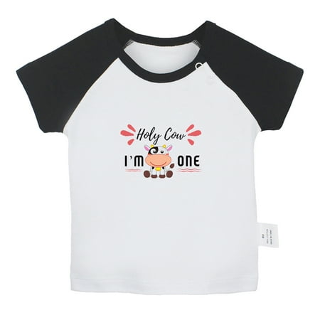 

Holy Cow I m One Funny T shirt For Baby Newborn Babies T-shirts Infant Tops 0-24M Kids Graphic Tees Clothing (Short Black Raglan T-shirt 6-12 Months)