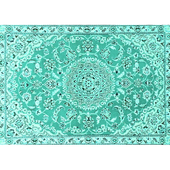 Ahgly Company Indoor Rectangle Medallion Turquoise Blue Traditional Area Rugs, 8' x 12'
