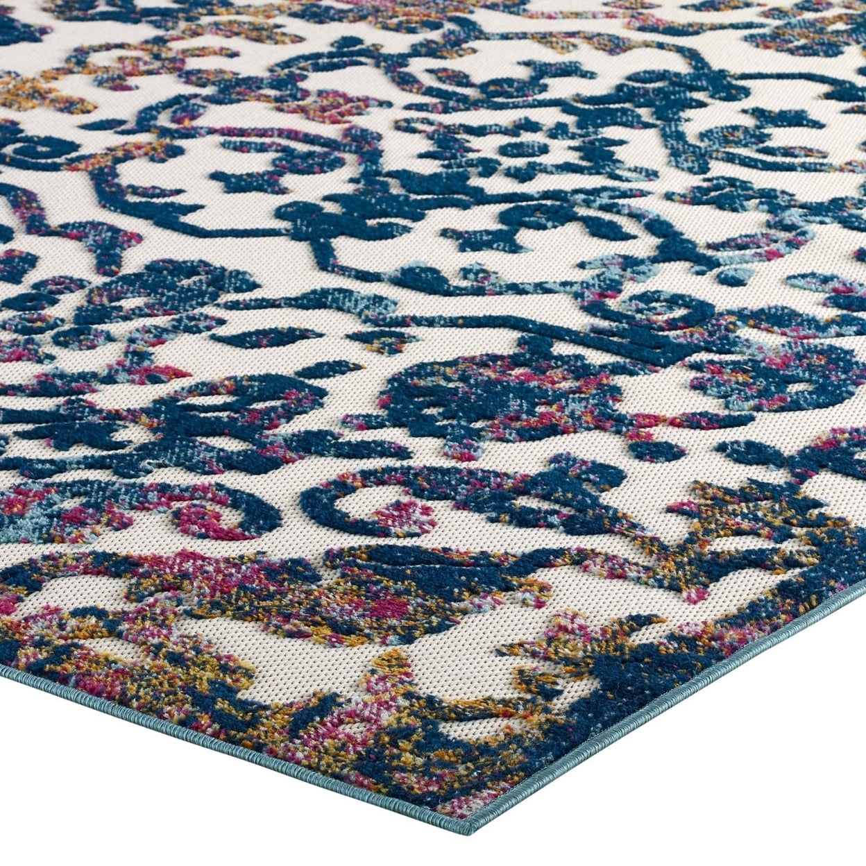 Modway Reflect 63x90.5" Primrose Ornate Floral Lattice Rug in Ivory/Dark Blue