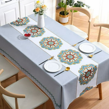 

DabuLiu Embroidered Printed Tablecloth for Table Waterproof Oilproof Skidproof Washfree Rectangular PVC Mat Dining Table Cloth Desk Pad