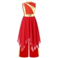 thumbnail image 4 of Aislor Girls Sleeveless Praise Dance Dress Metallic Gold Liturgical Worship Tunic with Wide Leg Pants Set Red 6, 4 of 8