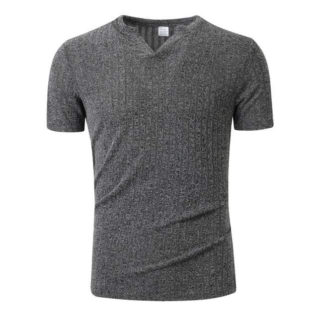 Camiseta deportiva de verano para hombre con cuello en V y manga corta: diseño elástico a rayas, poliéster y spandex, tallas S-XL