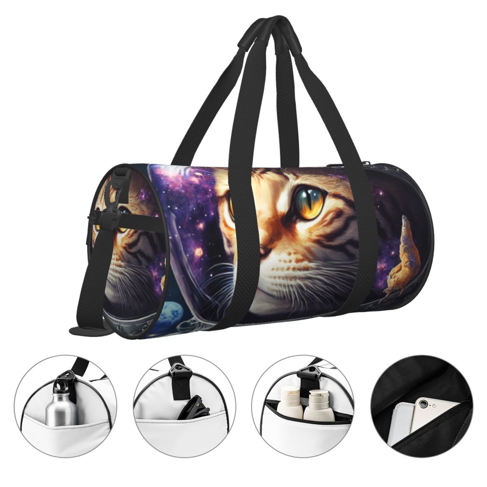 Vsdgher Astronaut Cat 45L Foldable Duffel Bag, Sports Gym Bag,Overnight Bag, Portable Weekender Bag for Airplanes