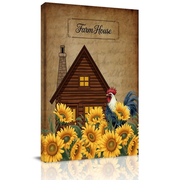 Rustic Canvas Wall Art for Living Room, Farmhouse Barn Chicken Sunflowers Flowers Retro Brown Poster Print Painting for Bedroom Office Home Decoration Wall Pictures Prepare To Hang 8"x10"