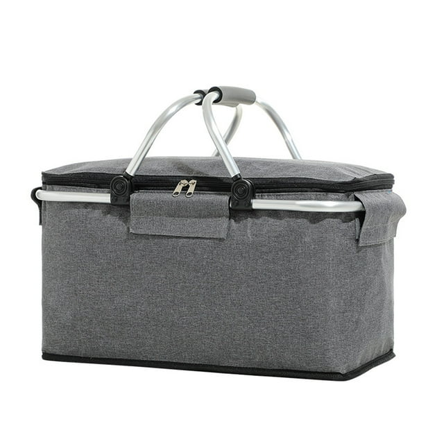 LCXmlly Sac de Pique-Nique Isolé 18L Panier de Pique-Nique Isolé avec Poignée Grande Capacité Fermeture Éclair Étanche Panier de Rangement Pliable Fournitures de Camping