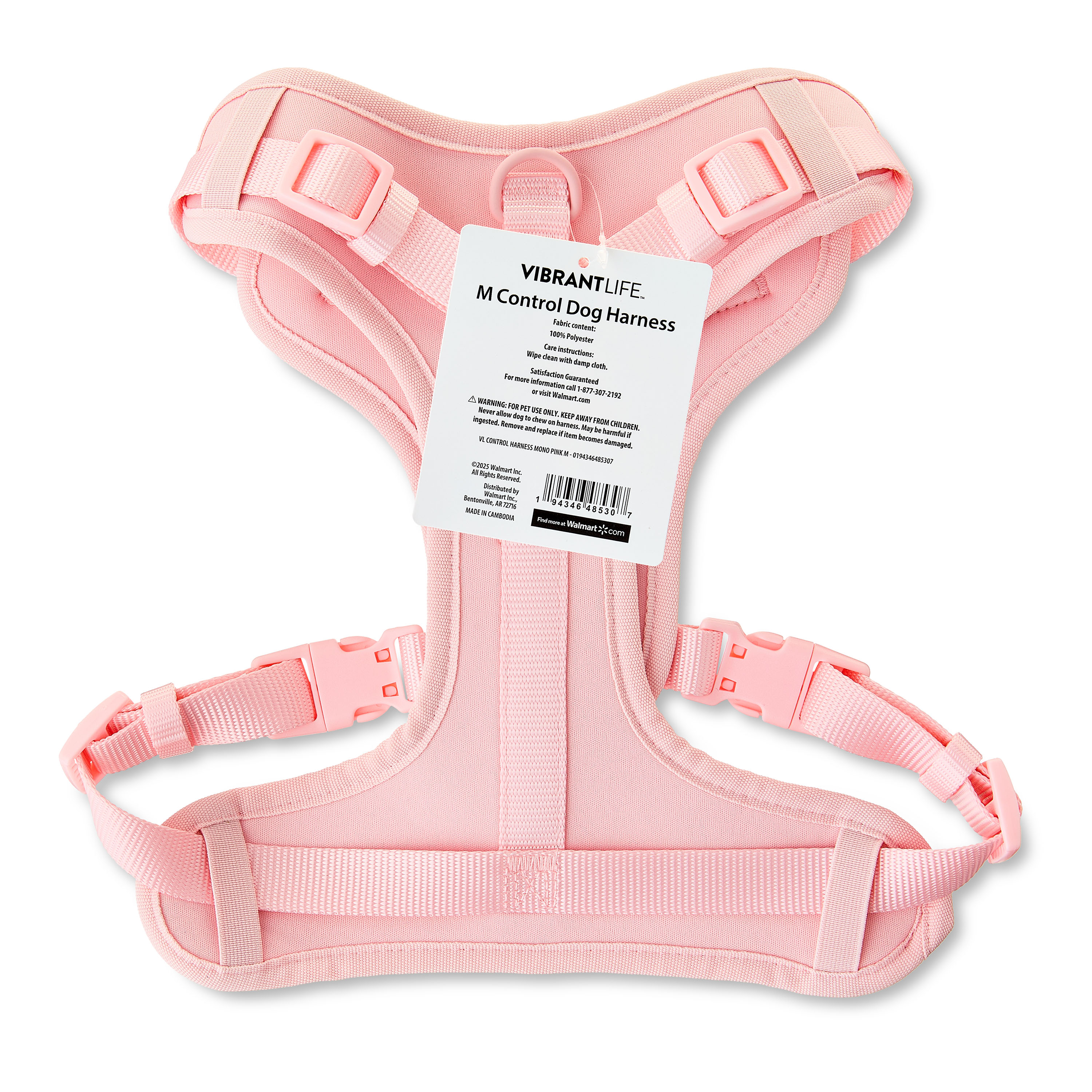 Vibrant Life Neoprene Comfort Control Monochrome Dog Harness, Pink, M