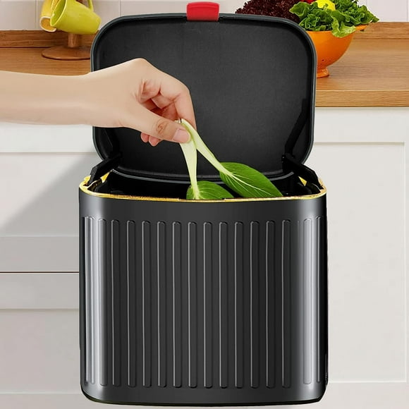 Hanging kitchen trash can with lid, 4L black stainless steel wall mounted trash can, suitable for cabinets, under sinks, and bathrooms