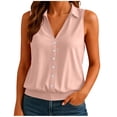 thumbnail image 2 of ClodeEU Women's Lapel Collar V Neck Sleeveless Button Down Blouse,Casual Loose Shirt With Stretch Hem Pink,Women's Plus XL, 2 of 7