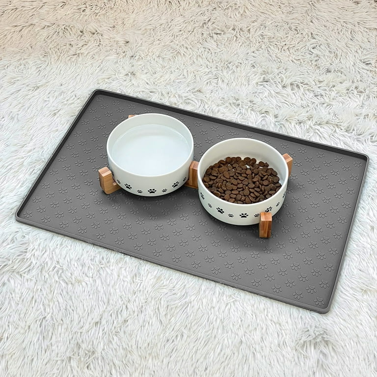 Silicone Dog Food Mat, Pet Placemat for Prevent Feeding Spills, Waterproof  Dog Bowl Mats for Food and Water, Cat Food Mat for Pet Feeder, Gray 