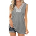 thumbnail image 4 of QLEICOM Womens Casual Sleeveless Tank Tops, Plus Size Summer T-shirt, Fashion Solid Cotton Lace Splicing Tops, V-Neck Sleeveless Cardigan Pullover Blouse Tunic Tops Gray XXL, 4 of 5