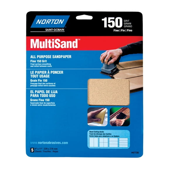 9" x 11" Norton 47720 MultiSand All Purpose Sanding Sheet 150-Grit Handy-Pack