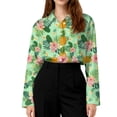 thumbnail image 5 of Minjewel Women's Casual Hawaiian Print Button Down Shirt Long Sleeve with Collar Floral Design Top for Spring Summer Fashion Beach Party Outfit,Green,L, 5 of 6