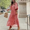thumbnail image 3 of Robe Maxi à Manches Courtes Bouffantes Col en V Été Boho Imprimé Floral Robe Smockée à Volants, 3 of 3