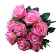 thumbnail image 3 of Ramo de flores de rosas artificiales boda nupcial tela de seda ramo de rosas falsas, rosa oscuro 11 cabezas seitruly HA6516-02B, 3 of 6