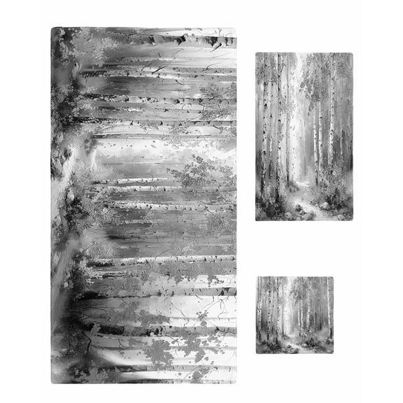 Grey Bath Towels for Bathroom Set,Luxury Microfiber Towels Gifts for Women,Quick Dry Beach Kitchen Hand Hair Face Towel and Dish Washcloth,Modern Oil Painting Art Forest Yoga Workout Towels Set