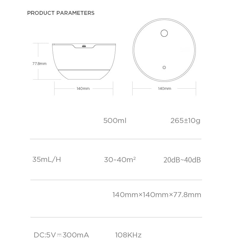 Coronwater 500ml USB Mini Air Humidifier with Aroma Diffuser White