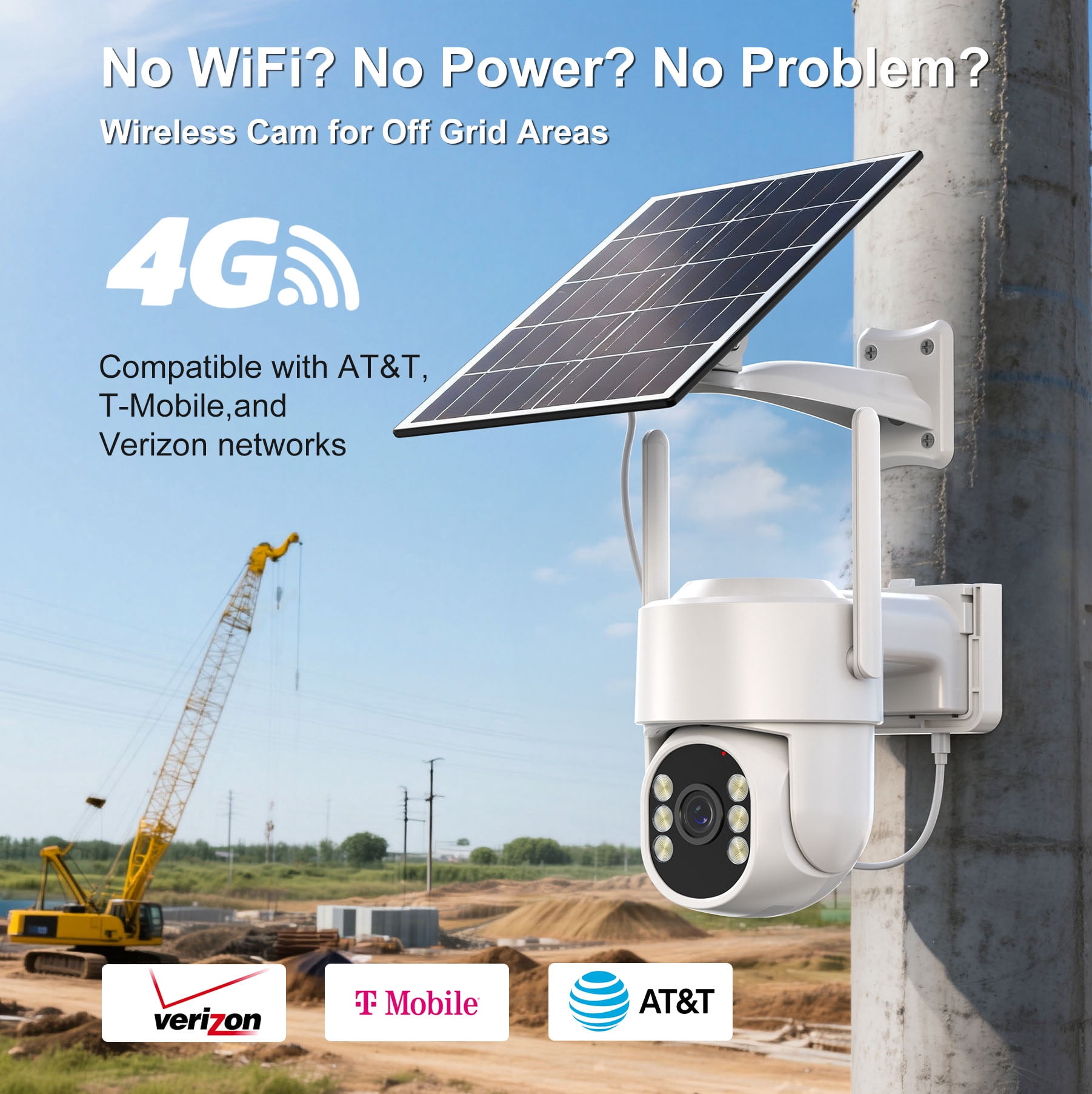 4G LTE Security Camera, Solar Powered, 32GB Storage, 24/7 Recording, 1080P Night Vision, Human Detection, IP65 Waterproof