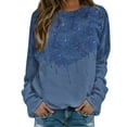 thumbnail image 2 of Fall Sweaters for Women Dressy Women's Star Print Hatless Sweatshirt Long Sleeve Fashion Top Sweatshirt Loose Pullover Top Blue M, 2 of 5