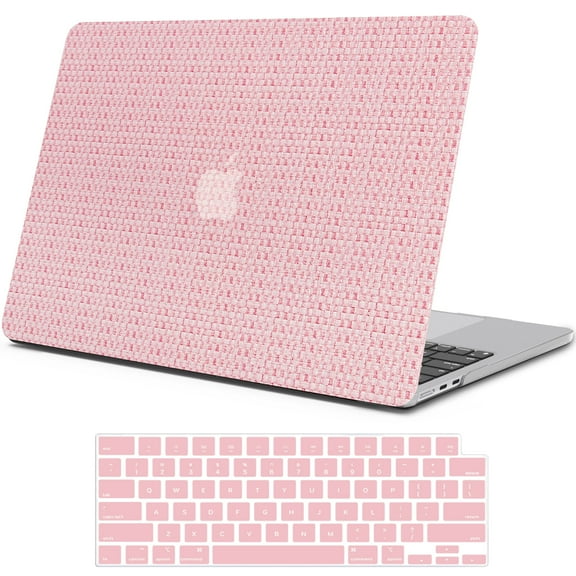 A protective case for the 13.6-inch MacBook Air (2025/2024/2023/2022 M4/M3/M2, model A3240/A3113/A2681), featuring an elegant textured leather hard shell and keyboard protector. (Pink)