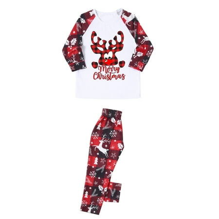 

Tfalo Christmas Pajamas For Family Parent-Child Attire Christmas Suits Patchwork Plaid Printed Homewear Round Neck Long Sleeve Pajamas Two-Piece Kids Sets