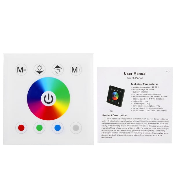Controlador de tira LED, controlador táctil LED RGBW colorido montado en la pared controlador de panel táctil de luz durabilidad extendida