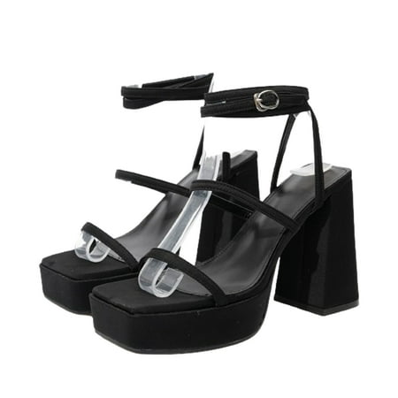 

Lovskoo 2024 Women s Chunky Heels Sandals Open Toe Buckle Platform Pumps Thick-Soled Strappy High-Heeled Sandals for Women Black