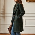 thumbnail image 4 of EANJE Women's Winter Notched Collar Plaid Wool Trench Coat Button Down Mid Long Overcoat Outerwear Dark Green L, 4 of 5