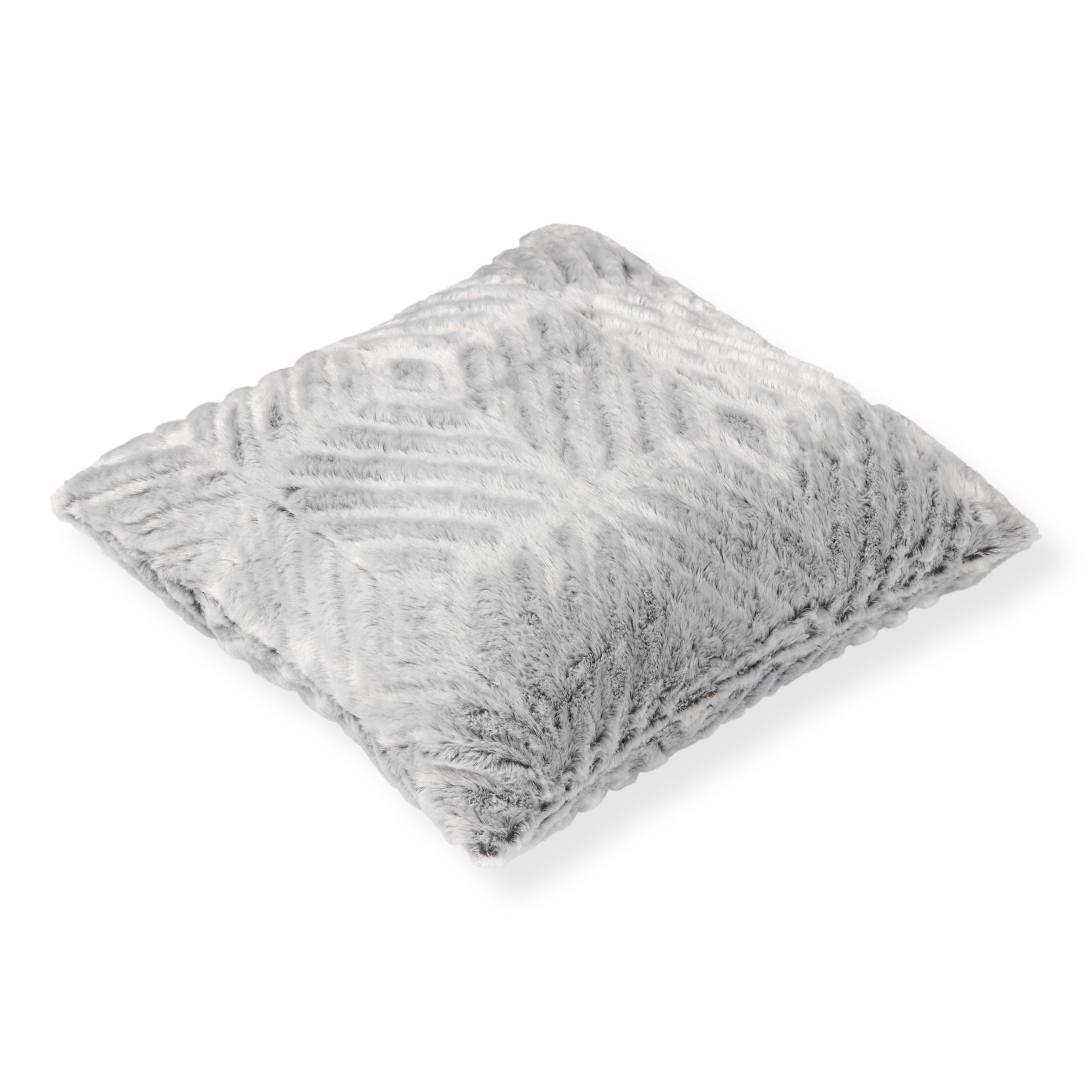 Mainstays Decorative Throw Pillow, Diamond Cut Faux Fur, Gray, 18" Square, 1 per Pack