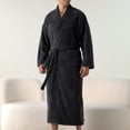 thumbnail image 3 of SWSMCLT Men's Billowy Fleece Bath Robe Belt Cold Weather Drop Shoulder Baggy Fall Bathrobes Bathrobe Chunky Comfy Dark Grey Medium-Large, 3 of 5