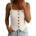 thumbnail image 5 of SHTXOZHI Womens Linen Tank Tops Spaghetti Strap Button Front Cropped Tees Square Neck Comfortable Casual Top, 5 of 7